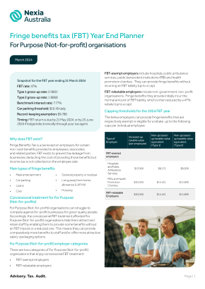 FBT Year End Planner - For Purpose (Not-for-profit) organisations